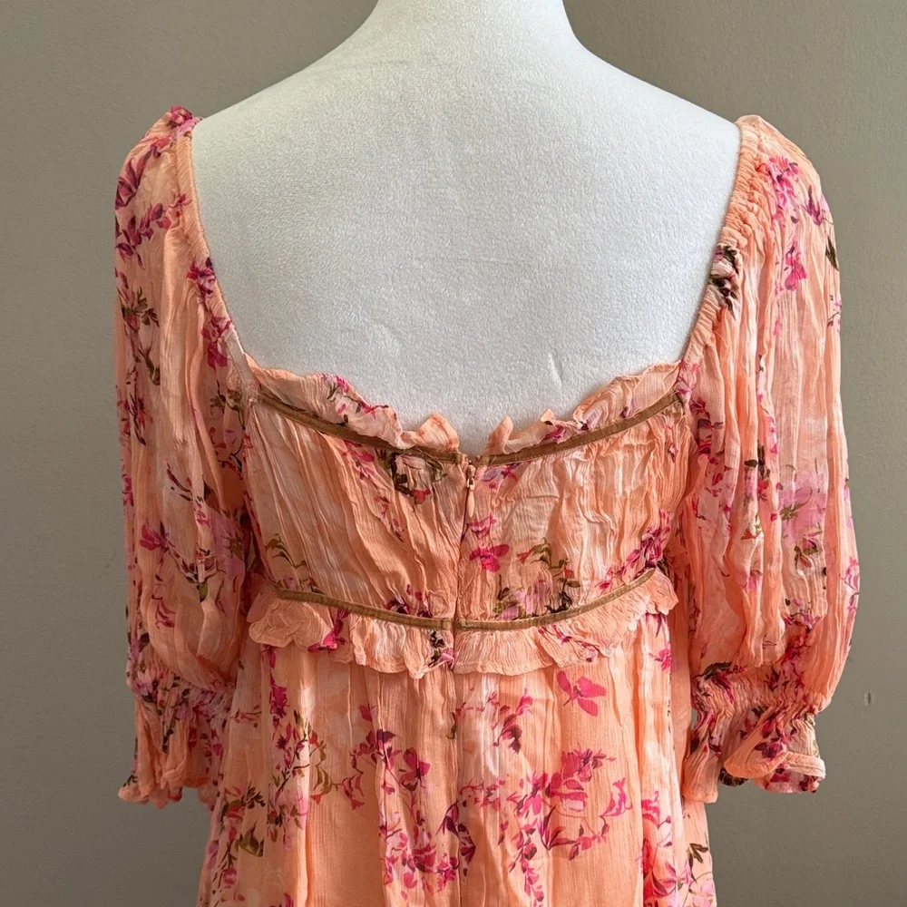 Free People Marney Square Neck Puff Sleeve Floral Printed Babydoll‎ Dress Size S